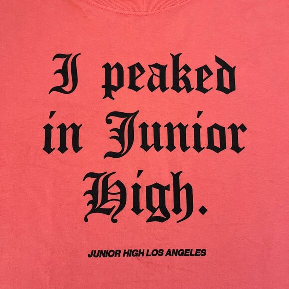 Junior High LA | "I Peaked in Junior High" Graphic Tee Shirt - Salmon / Sz S - Picture 4 of 8